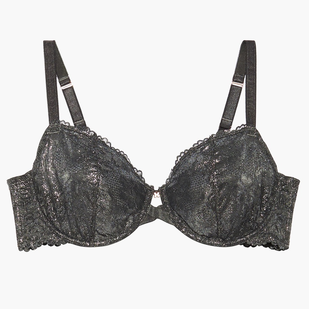 Savage X - Bling Floral Lace Unlined Bra - Blackened Grey Pearl - 42H
